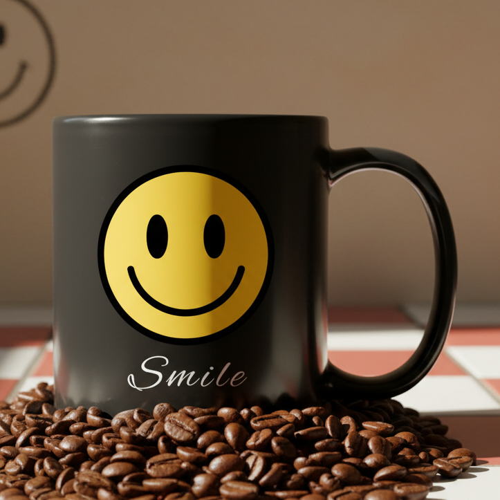 Happy Face - Smile 11oz Black Ceramic Coffee Mug - black