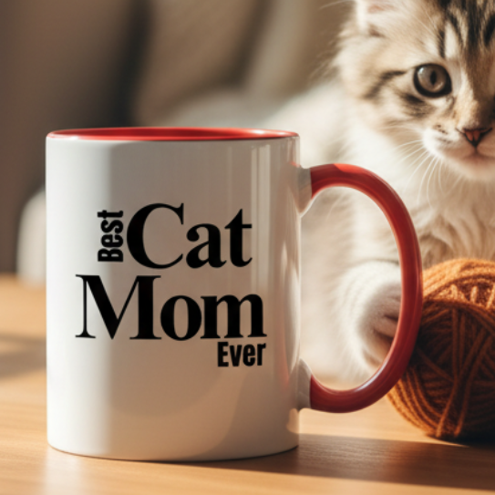 Best Cat Mom Ever 11oz Contrast Coffee Mug - white/red