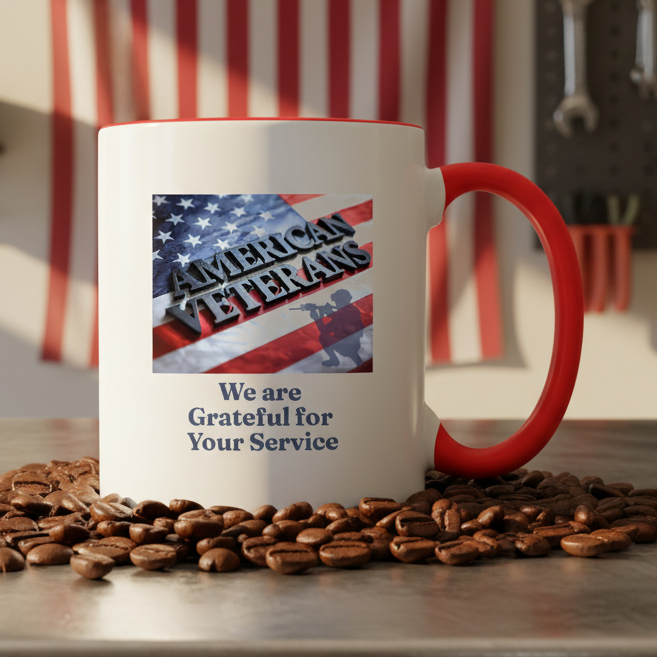We Are Grateful For Our Veterans 11oz Contrast Coffee Mug - white/red