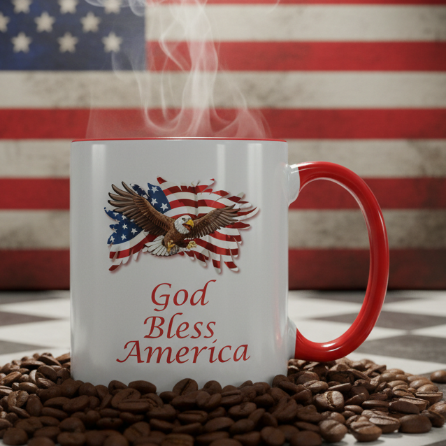 God Bless America 11oz Contrast Coffee Mug - white/red