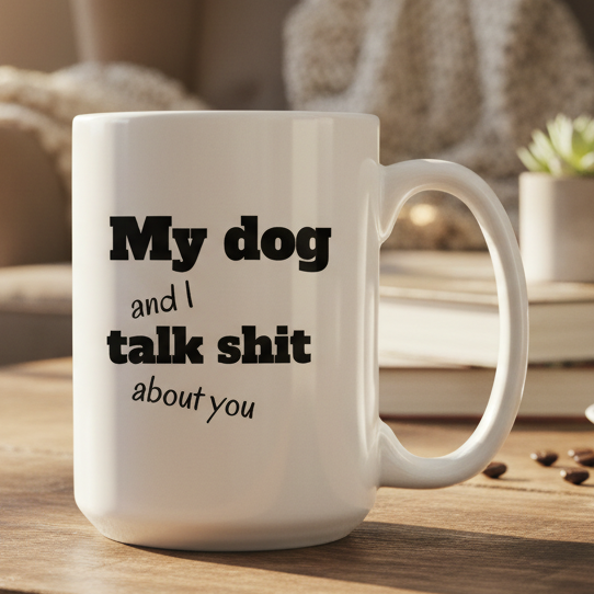 My Dog And I Talk Sh** About You 15oz White Ceramic Coffee Mug - white