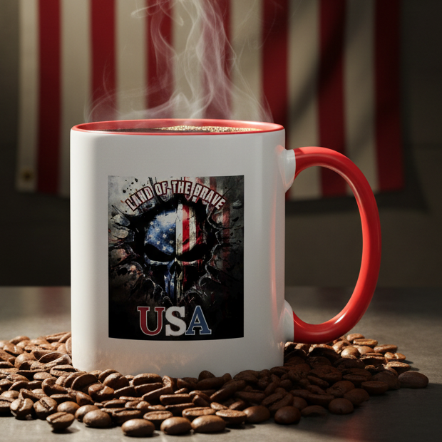 Land Of The Free USA 11oz Contrast Coffee Mug - white/red