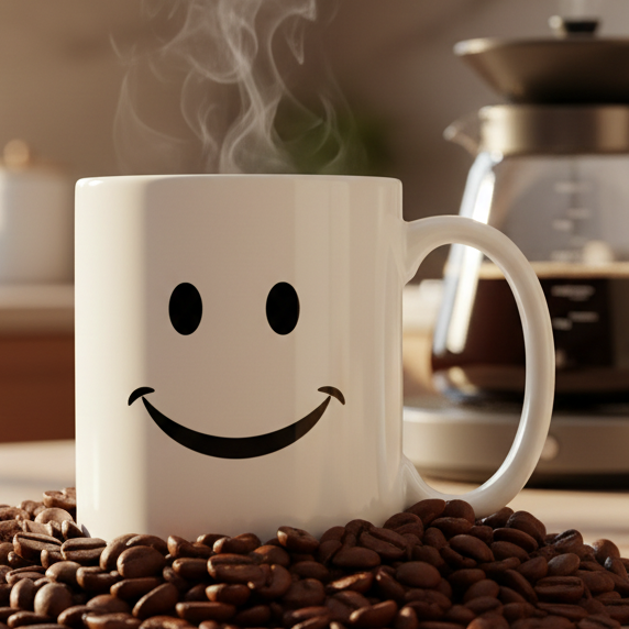 Smiley Face 11oz White Ceramic Coffee Mug - white