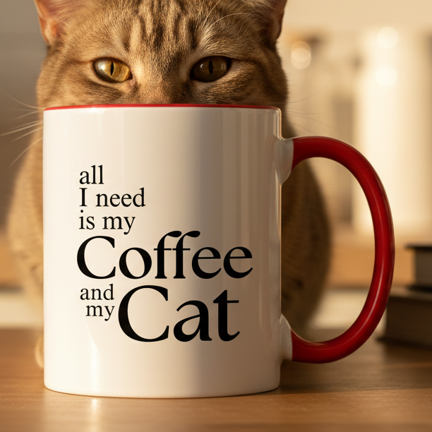All I Need Is My Coffee And My Cat 11oz Contrast Coffee Mug - white/red