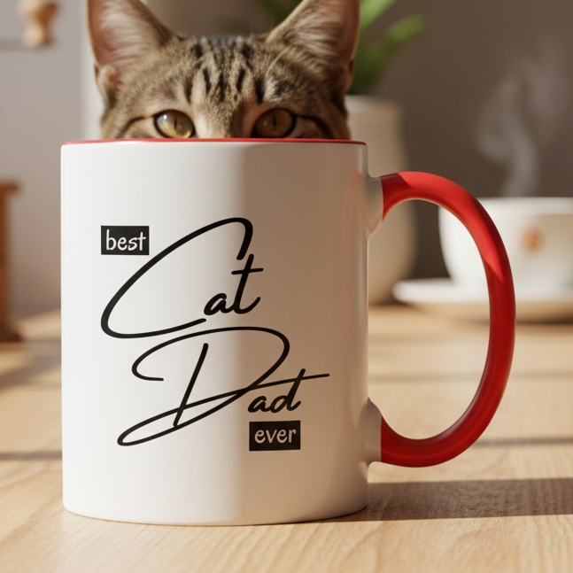 Best Cat Dad Ever  11oz Contrast Coffee Mug - white/red