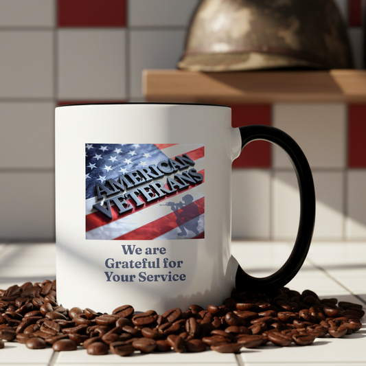 We Are Grateful For Our Veterans  11oz Contrast Coffee Mug - white/black