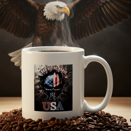 Land Of The Free USA  11oz White Ceramic Coffee Mug - white