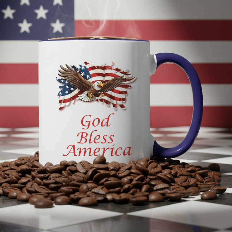 God Bless America  11oz Contrast Coffee Mug - white/cobalt blue