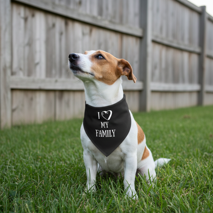 I Love My Family - Dog Bandana - black