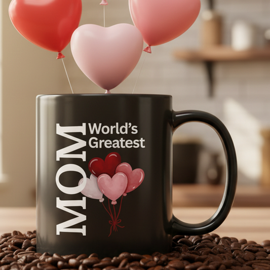 World's Greatest Mom  11oz Black Ceramic Coffee Mug - black