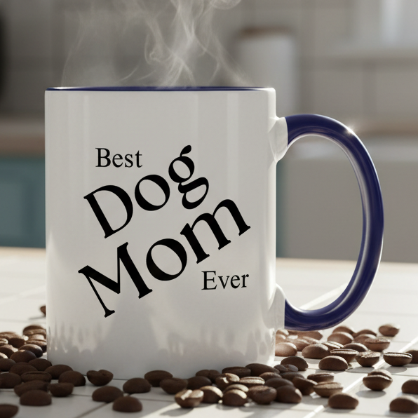 Best Dog Mom Ever  11oz Contrast Coffee Mug - white/cobalt blue