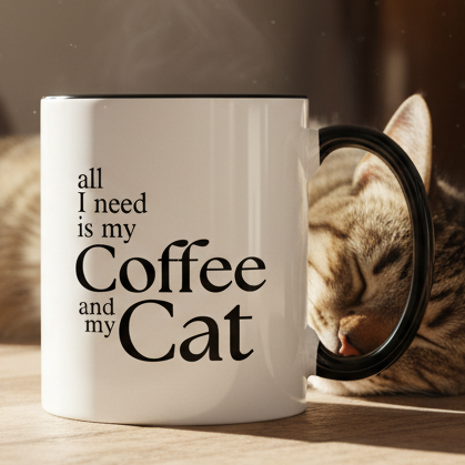 All I Need Is My Coffee And My Cat  11oz Contrast Coffee Mug - white/black