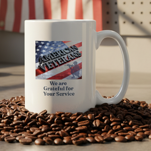 We Are Grateful For Our Veterans  15oz White Ceramic Coffee Mug - white
