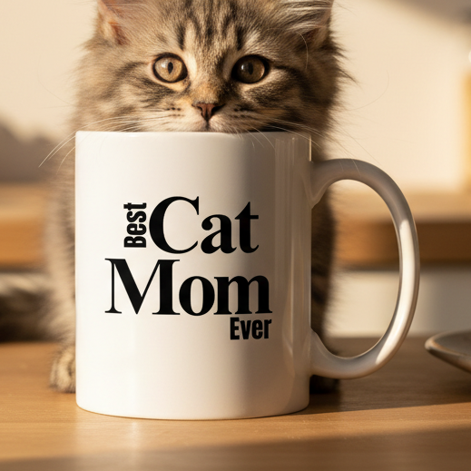 Best Cat Mom Ever   11oz White Ceramic Coffee Mug - white