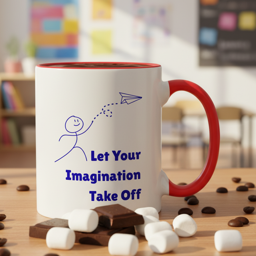 Let Your Imagination Take Off  11oz Contrast Coffee Mug - white/red