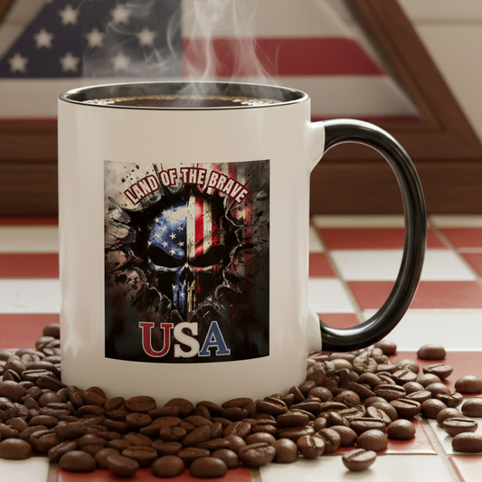 Land Of The Free USA  11oz Contrast Coffee Mug - white/black