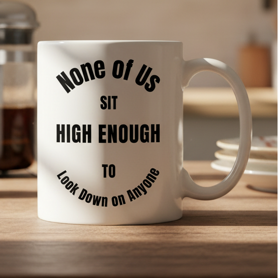 None of Us Sit High Enough to Look Down on Anyone   11oz White Ceramic Coffee Mug - white