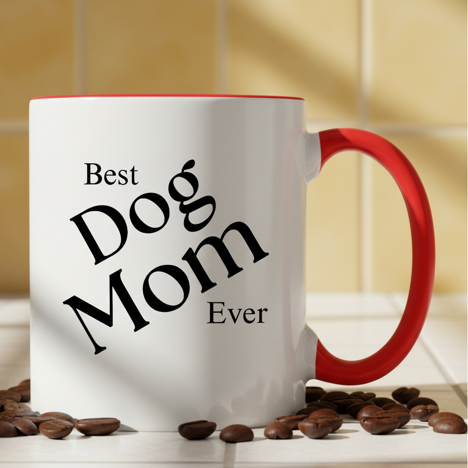 Best Dog Mom Ever  11oz Contrast Coffee Mug - white/red