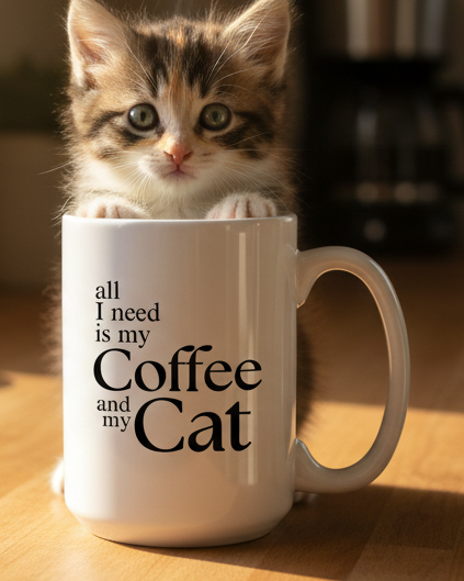 All I Need Is My Coffee And My Cat  15oz White Ceramic Coffee Mug - white