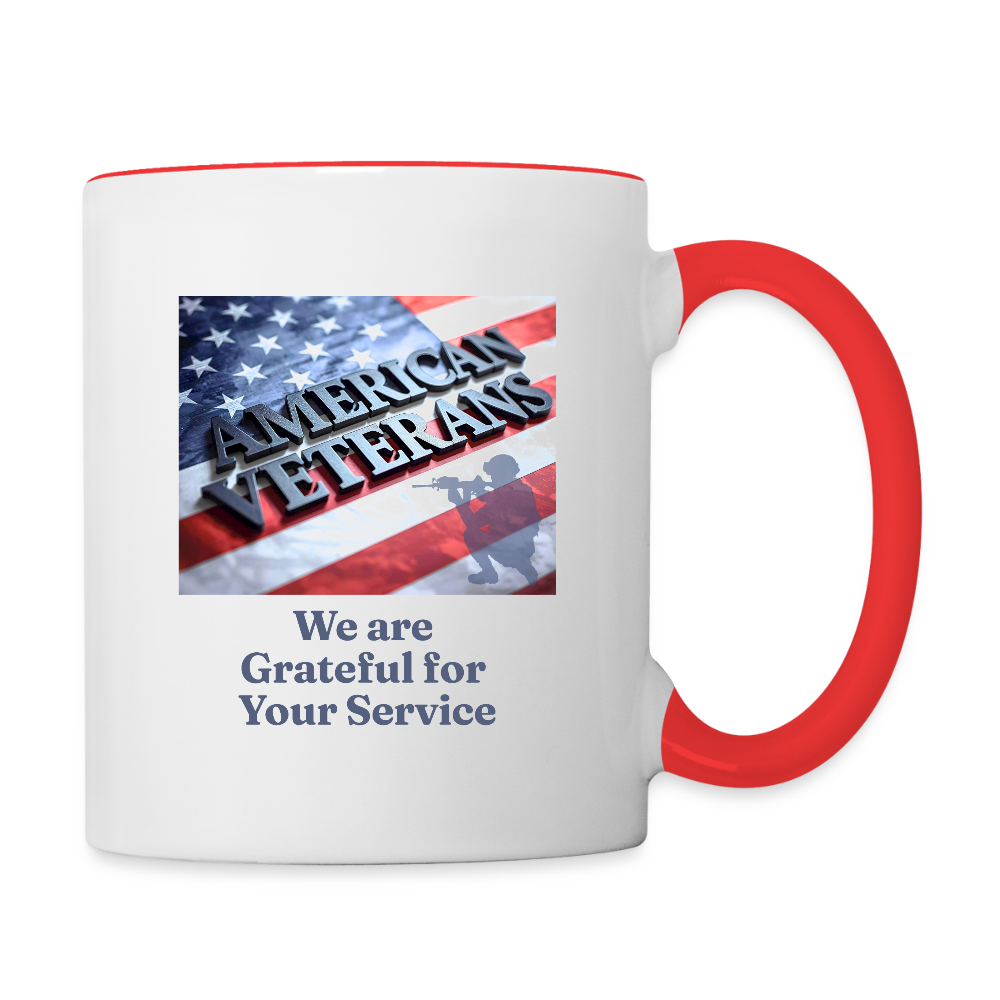 We Are Grateful For Our Veterans  11oz Contrast Coffee Mug - white/red