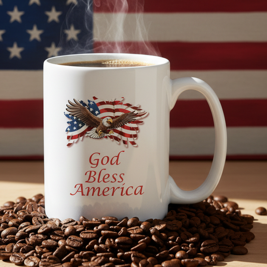 God Bless America  15oz White Ceramic Coffee Mug - white