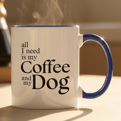 All I Need Is My Coffee And My Dog  11oz Contrast Coffee Mug - white/cobalt blue