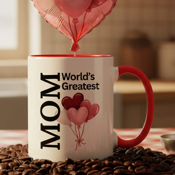 World's Greatest Mom  11oz Contrast Coffee Mug - white/red