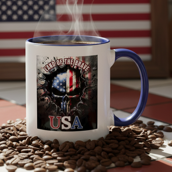 Land Of The Free USA  11oz Contrast Coffee Mug - white/cobalt blue