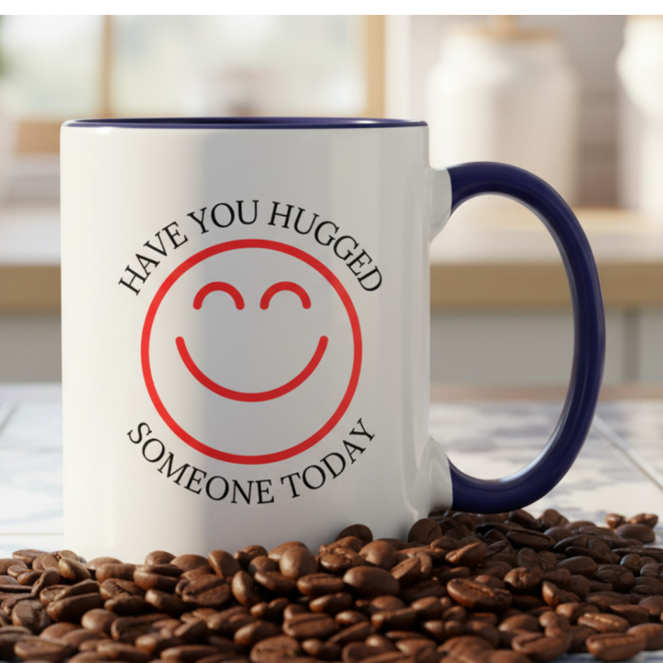 Have You Hugged Someone Today  11oz Contrast Coffee Mug - white/cobalt blue