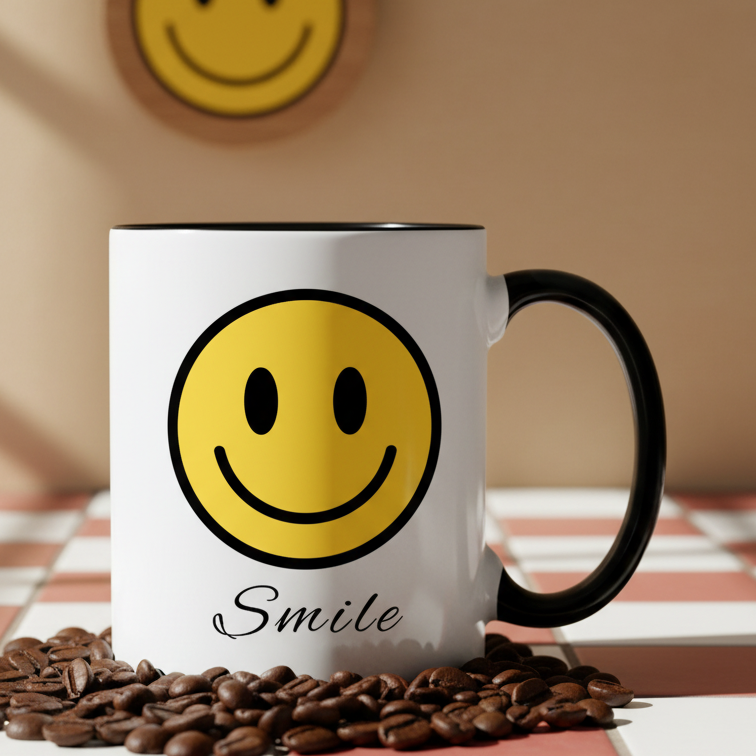 Happy Face - Smile  11oz Contrast Coffee Mug - white/black