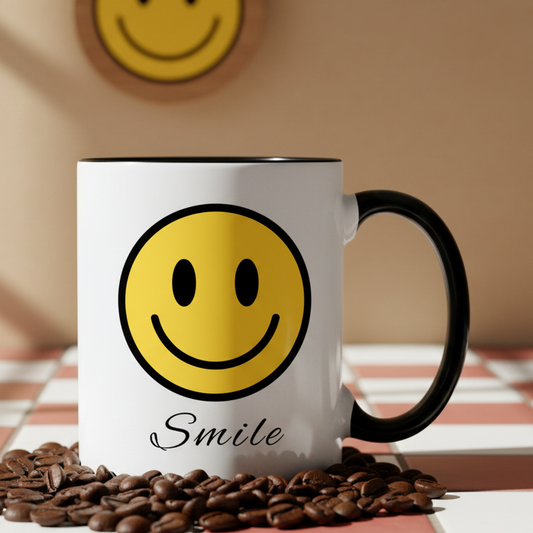 Happy Face - Smile  11oz Contrast Coffee Mug - white/black