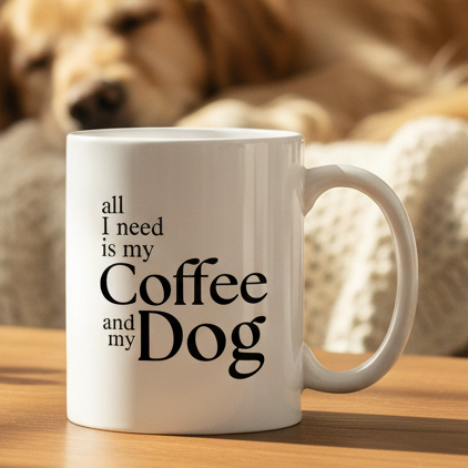 All I Need Is My Coffee And My Dog  11oz White Ceramic Coffee Mug - white