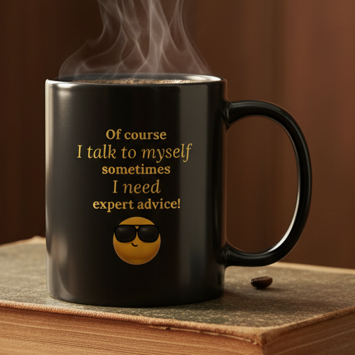 Of Course I Talk To Myself  11oz Black Ceramic Coffee Mug - black