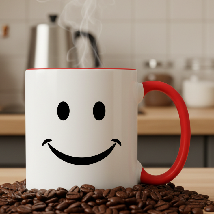 Smiley Face  11oz Contrast Coffee Mug - white/red