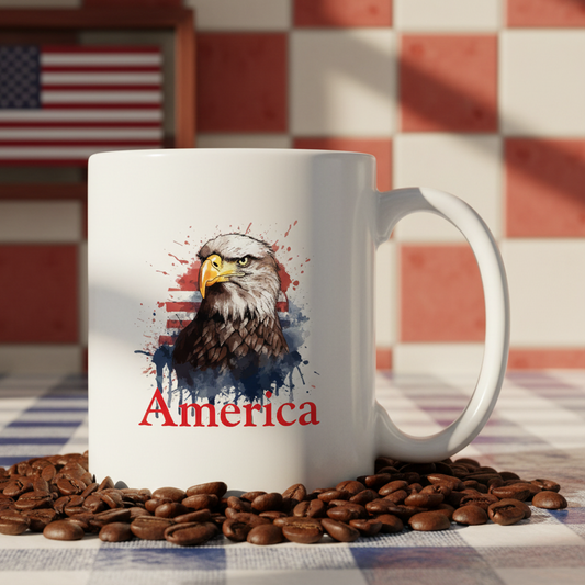 America  11oz White Ceramic Coffee Mug - white