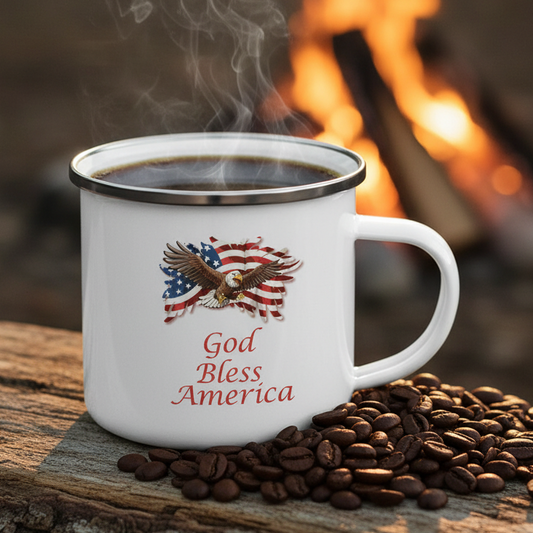 God Bless America  12oz Camper Mug - white