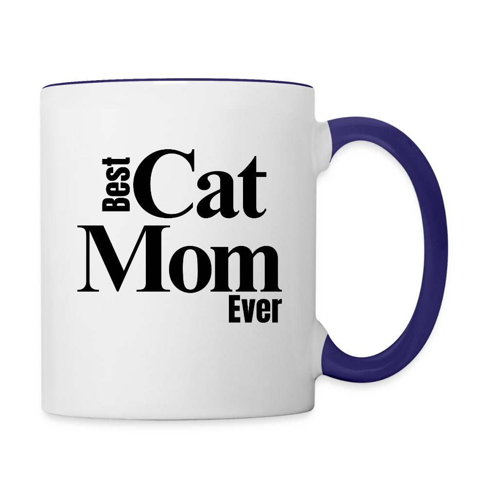 Best Cat Mom Ever  11oz Contrast Coffee Mug - white/cobalt blue