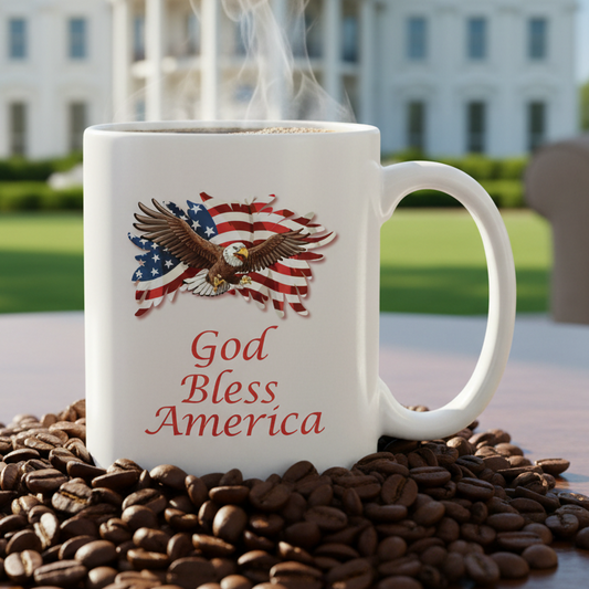 God Bless America  11oz White Ceramic Coffee Mug - white