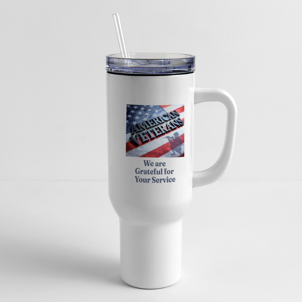 We Are Grateful For Our Veterans  40 oz Travel Tumbler - white