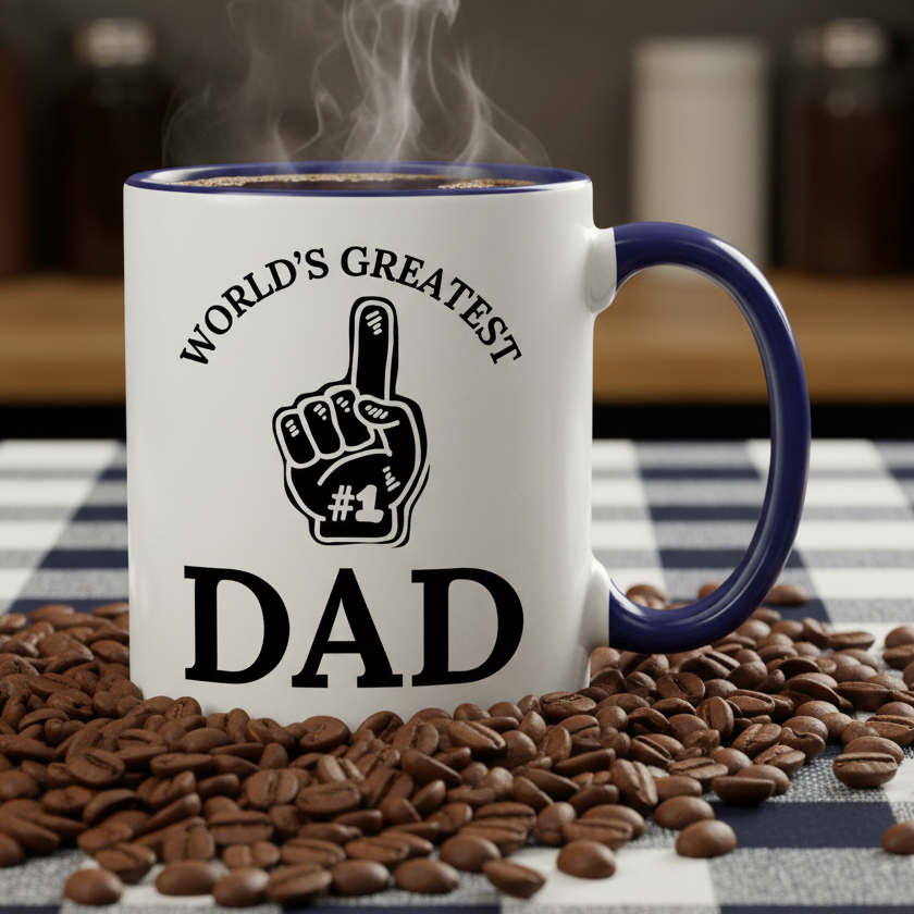 World's Greatest Dad  11oz Contrast Coffee Mug - white/cobalt blue