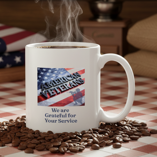 We Are Grateful For Our Veterans  11oz White Ceramic Coffee Mug - white