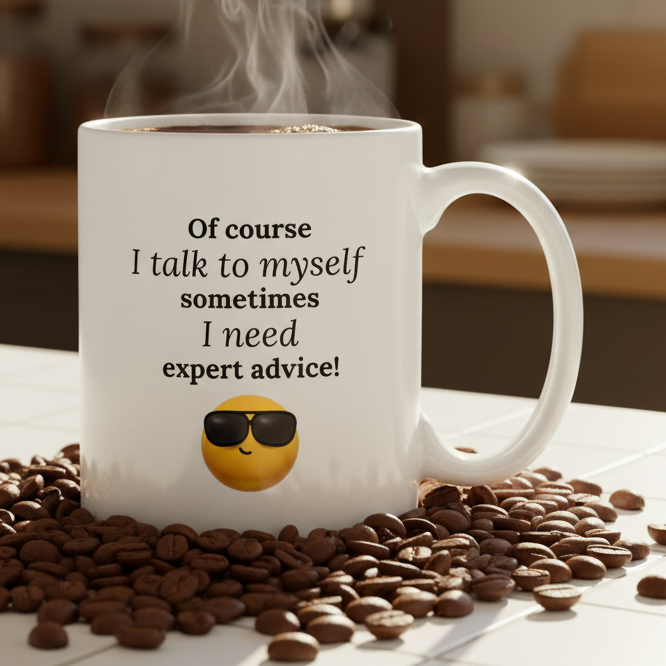 Of Course I Talk To Myself  11oz White Ceramic Coffee Mug - white