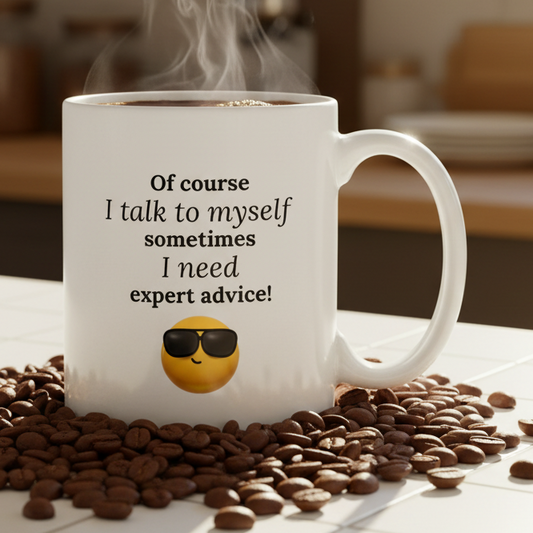 Of Course I Talk To Myself  11oz White Ceramic Coffee Mug - white