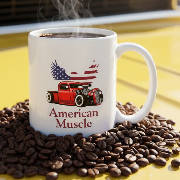 American Muscle  11oz White Ceramic Coffee Mug - white