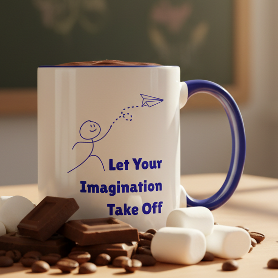 Let Your Imagination Take Off  11oz Contrast Coffee Mug - white/cobalt blue