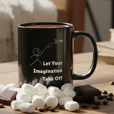 Let Your Imagination Take Off  11oz Black Ceramic Coffee Mug - black