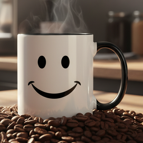Smiley Face  11oz Contrast Coffee Mug - white/black