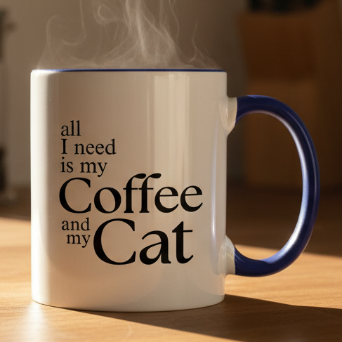 All I Need Is My Coffee And My Cat  11oz Contrast Coffee Mug - white/cobalt blue