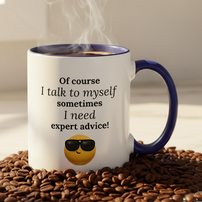 Of Course I Talk To Myself  11oz Contrast Coffee Mug - white/cobalt blue