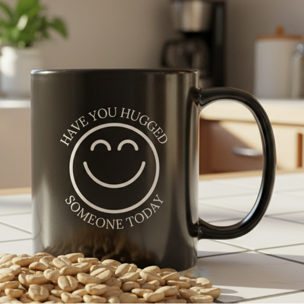 Have You Hugged Someone Today  11oz Black Ceramic Coffee Mug - black